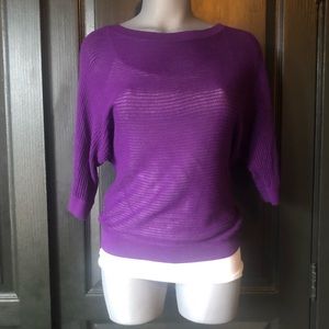 Purple Batwing 3/4 Sleeve Loose Knit Sweater